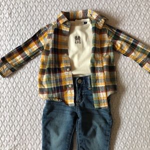 Janie and Jack button up yellow/green plaid 12-18